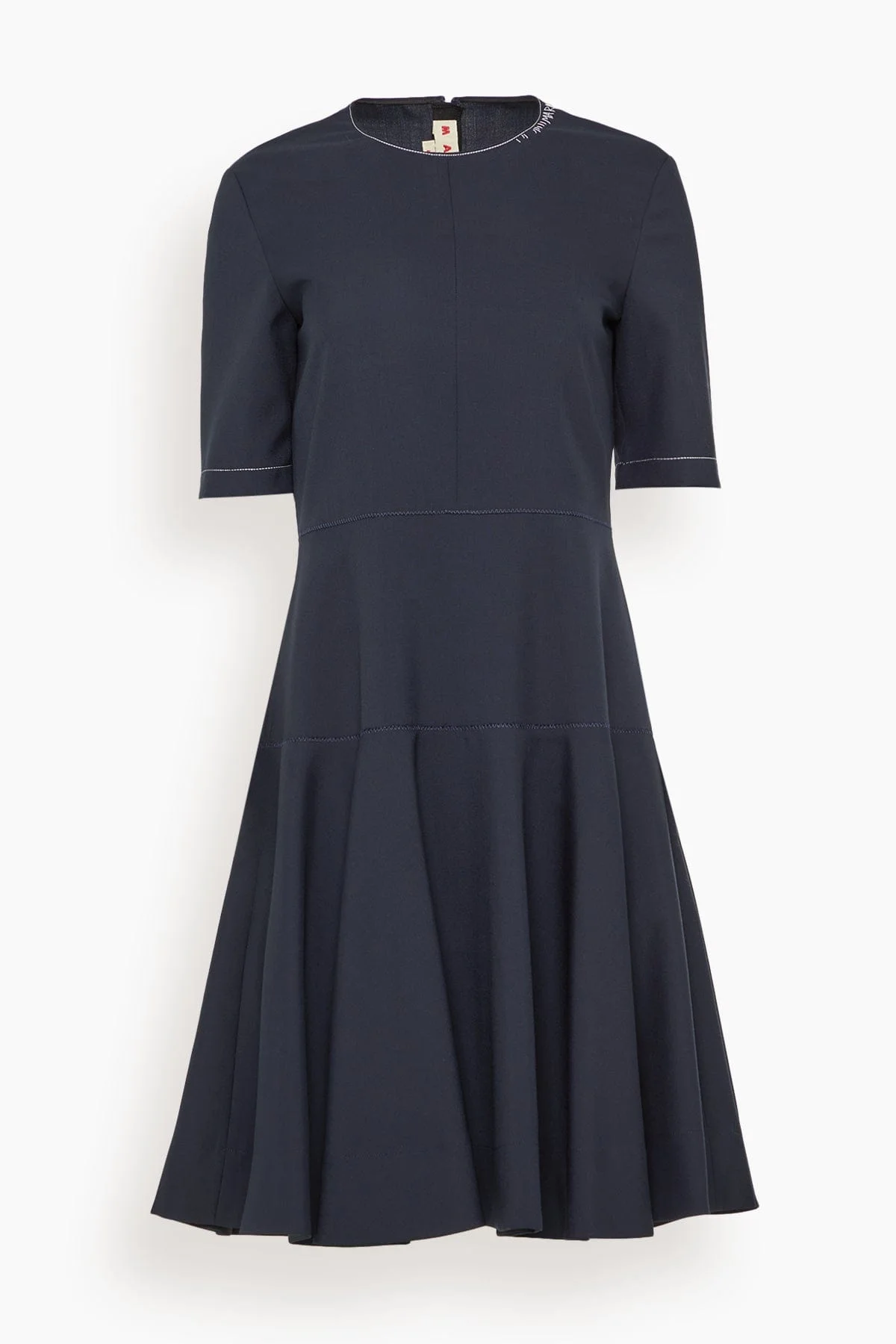 Embroidered Short Sleeve Midi Dress in Blue/Black - 1