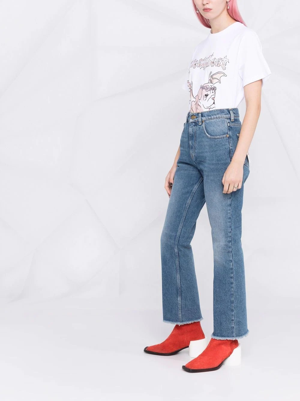 faded cropped jeans - 6