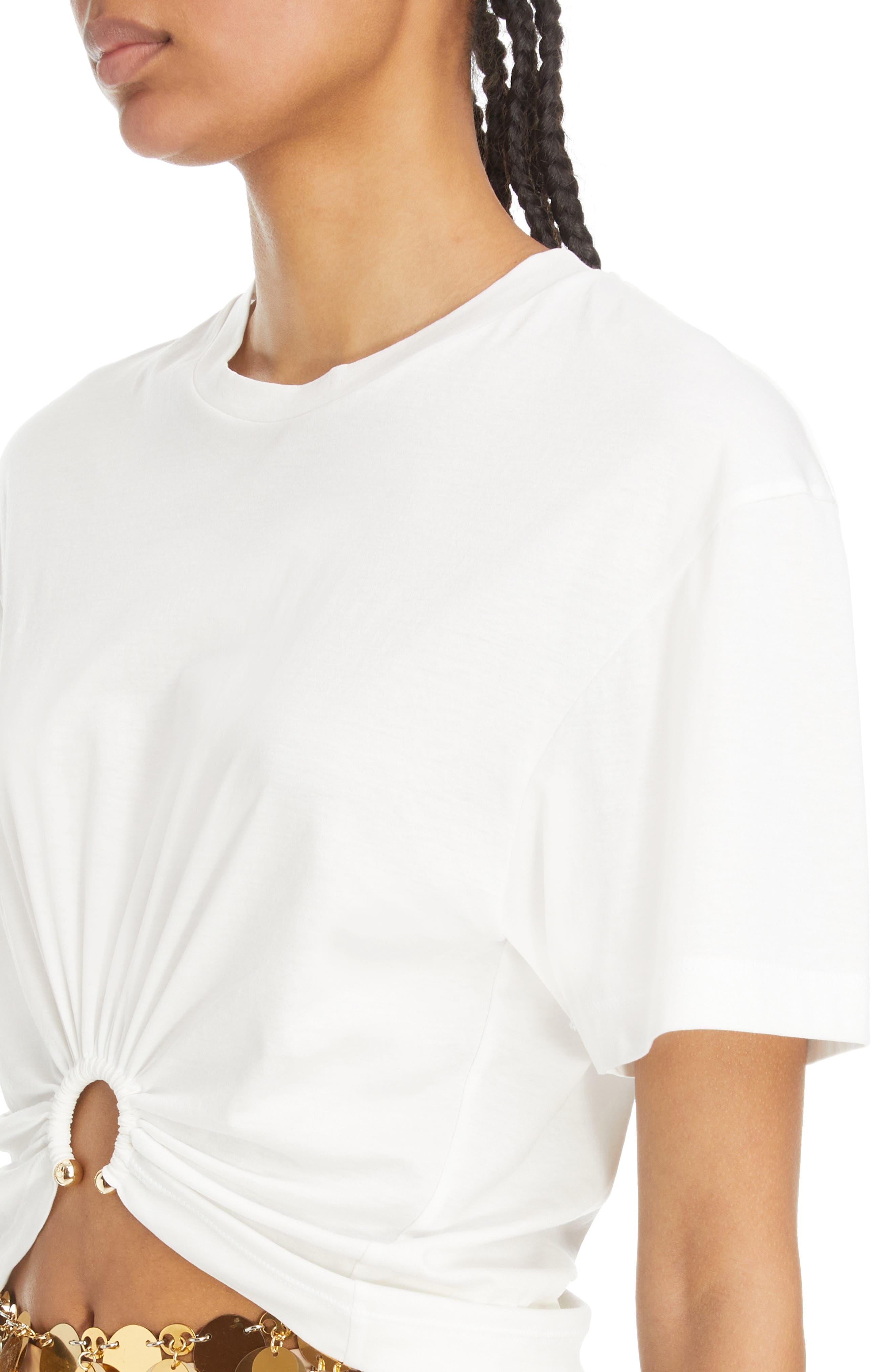 Rabanne Hardware Detail Cotton T-Shirt in Off White at Nordstrom - 4