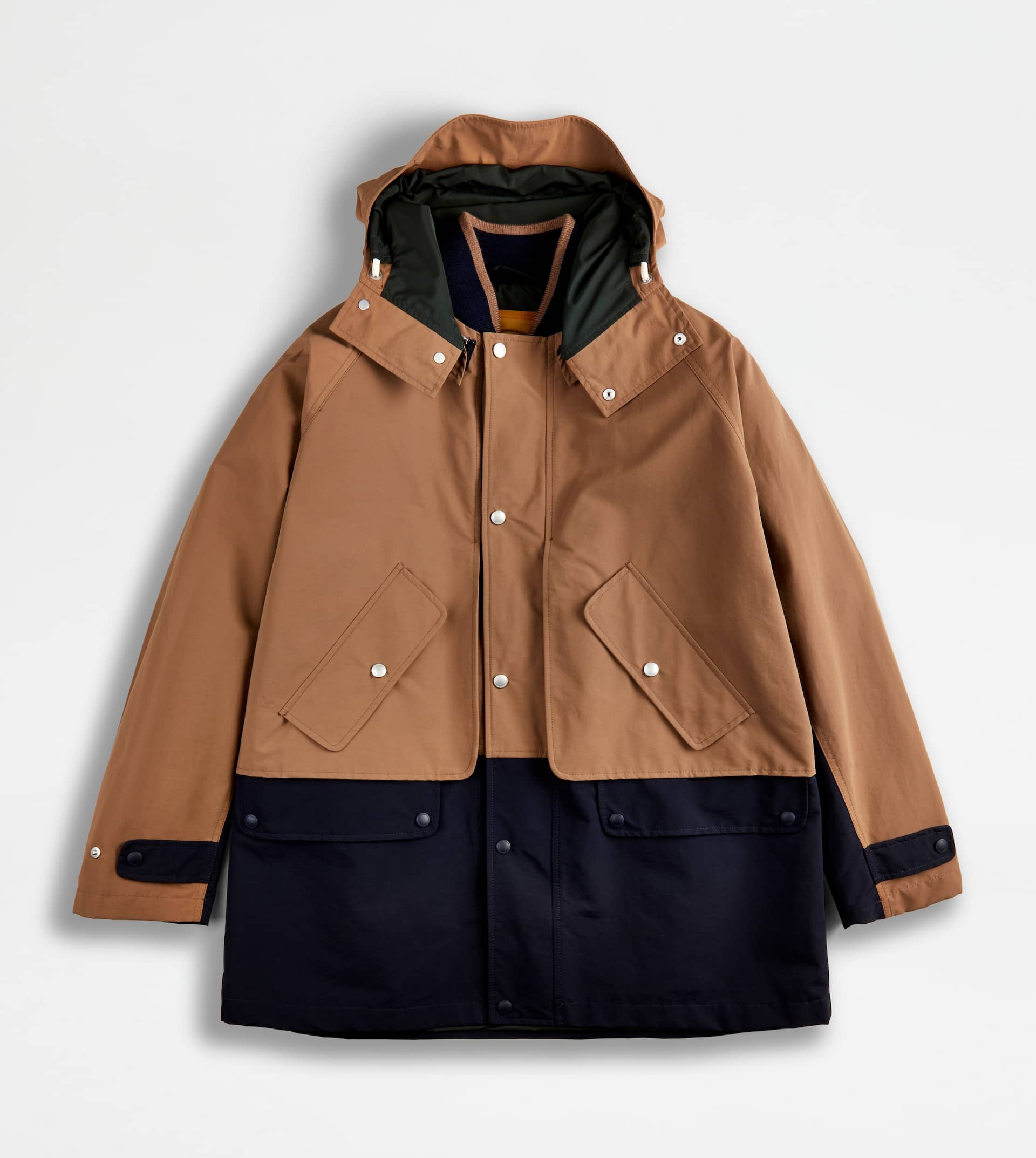 COLOR BLOCK PARKA - BROWN, BLUE - 1