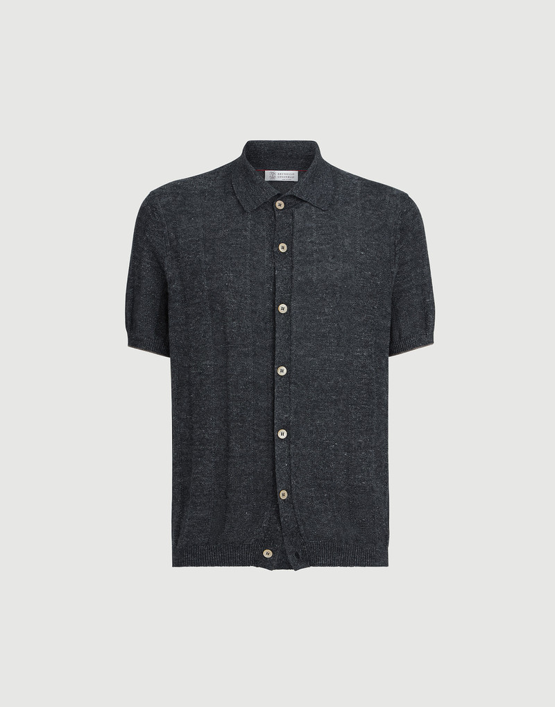 Linen and cotton textured rib short sleeve knit shirt 1