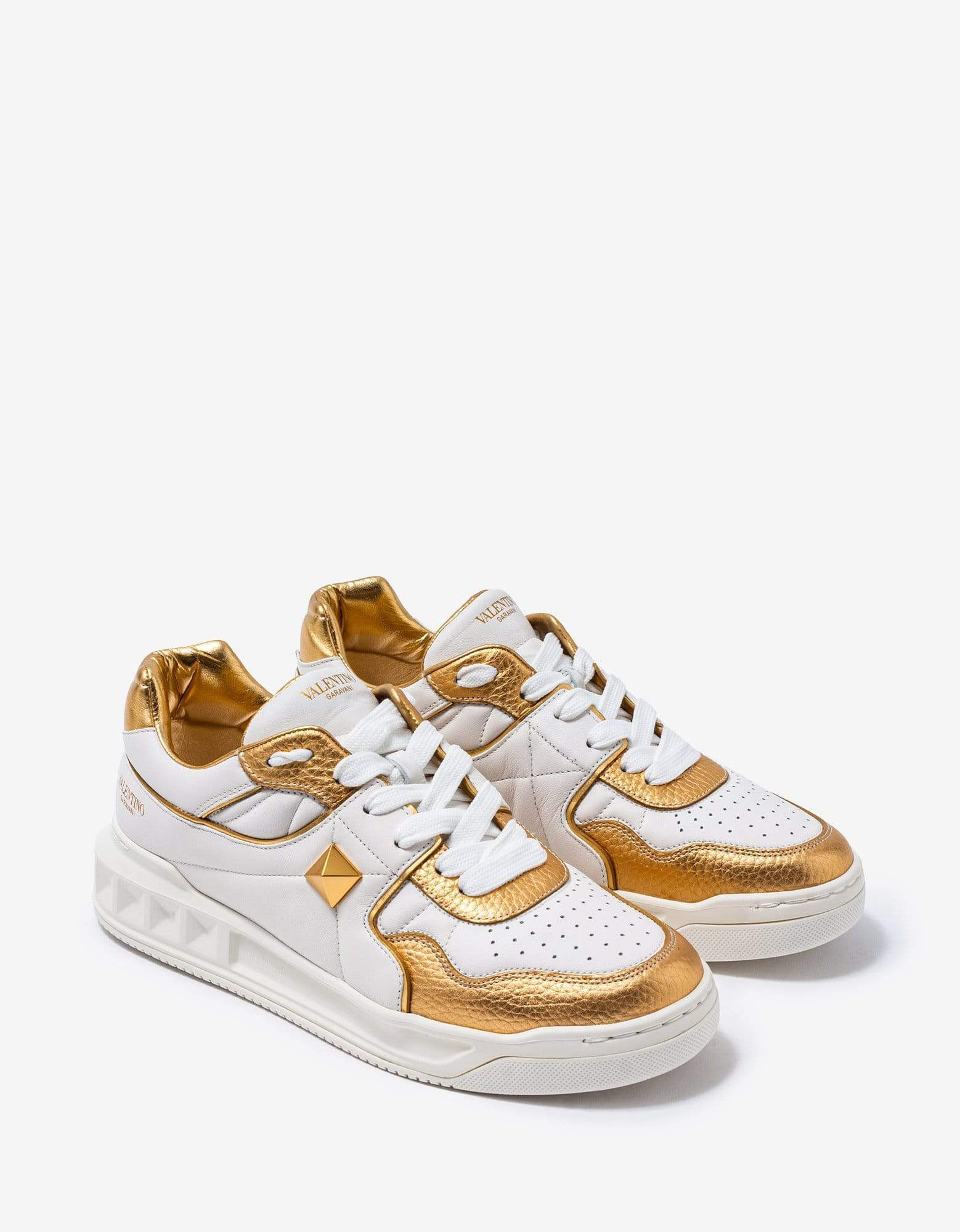 Valentino White & Gold One Stud Trainers - 1