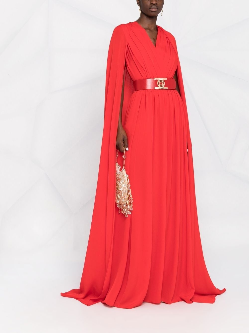 belted cape-effect silk gown - 2