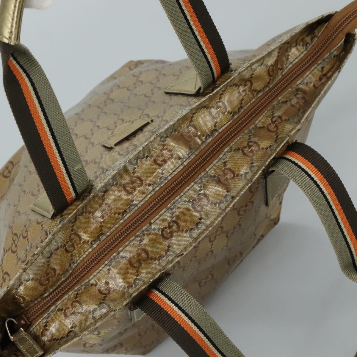 GUCCI GG Crystal Sherry Line Hand Bag Gray Gold Brown - 5