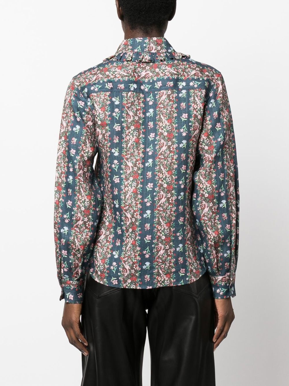 floral-print ruffle-collar shirt - 4