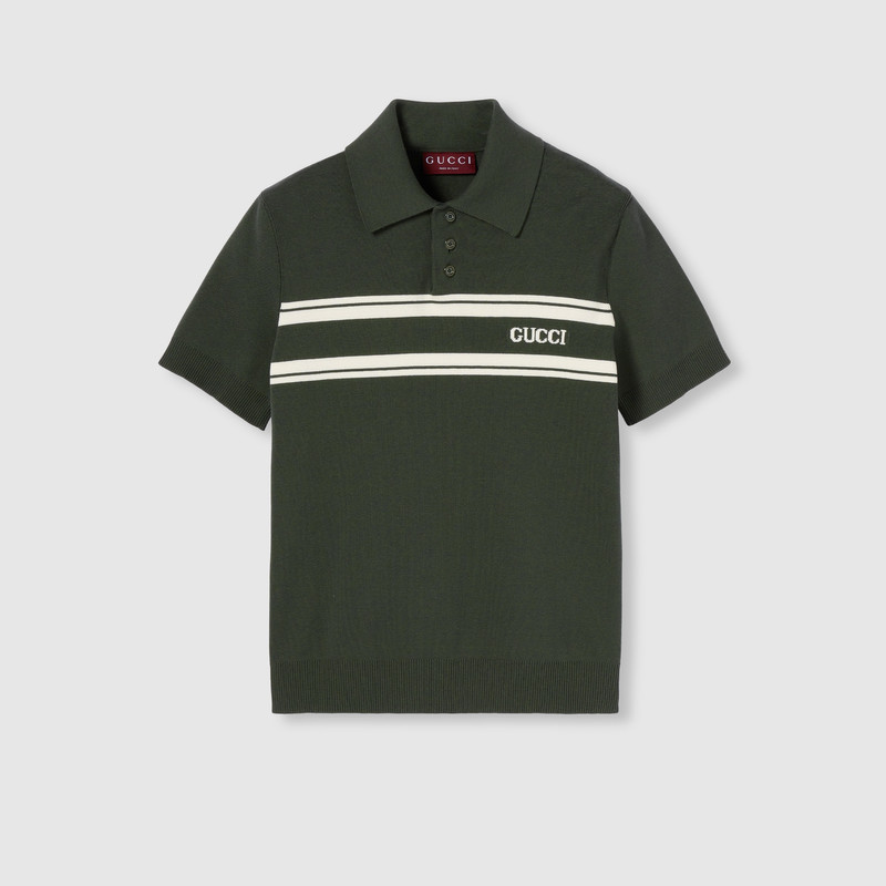 Silk cotton polo shirt with intarsia 1