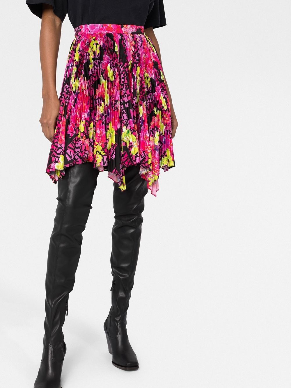 logo-print pleated asymmetric skirt - 3