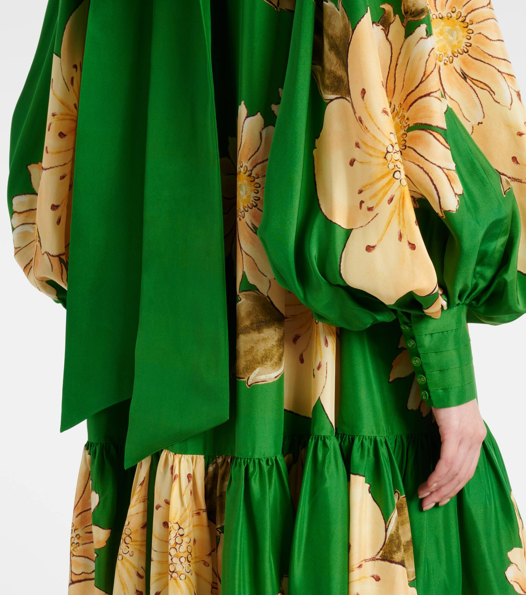 Sage floral silk midi dress - 5