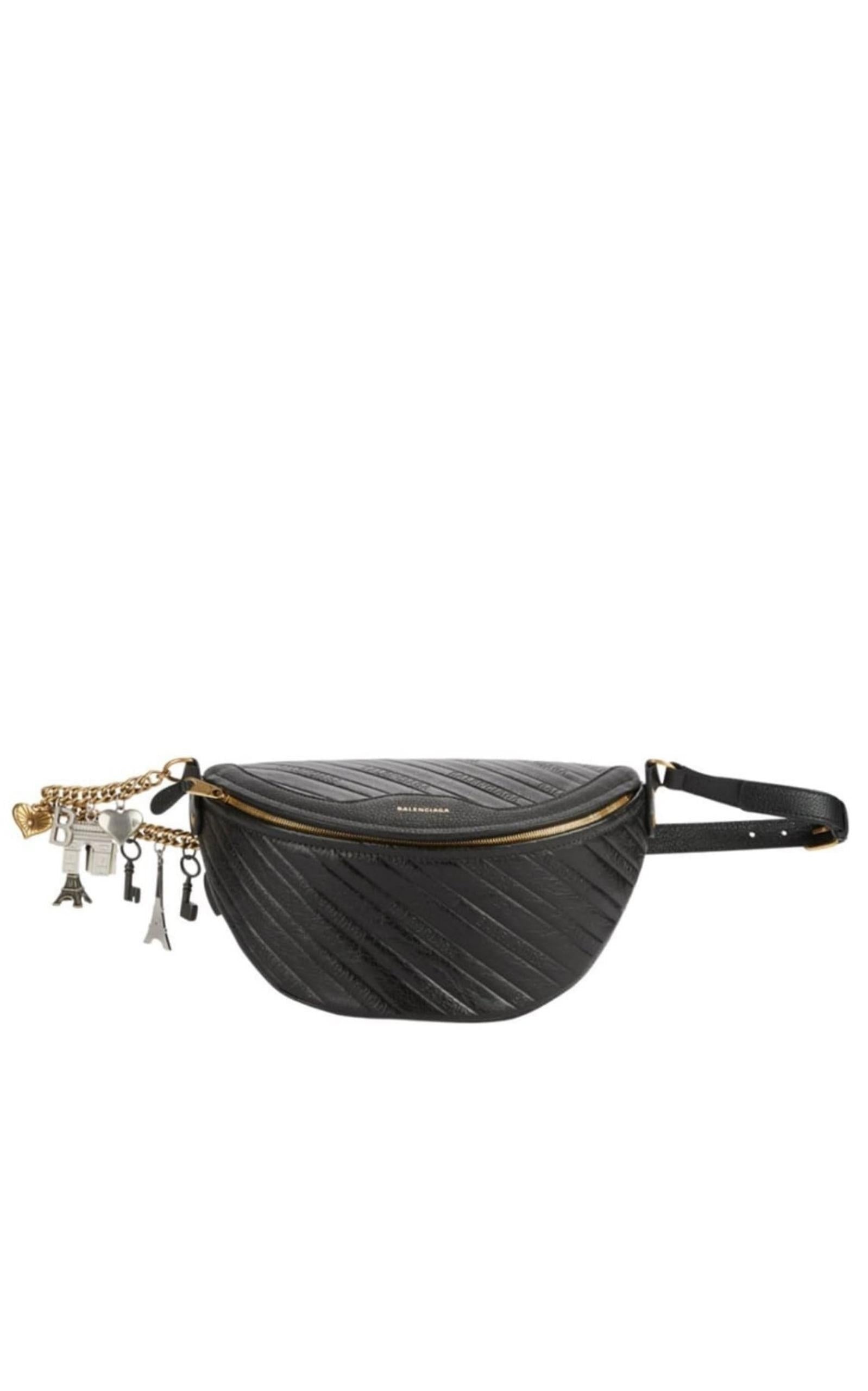 Black Leather Souvenir Belt Bag - 1