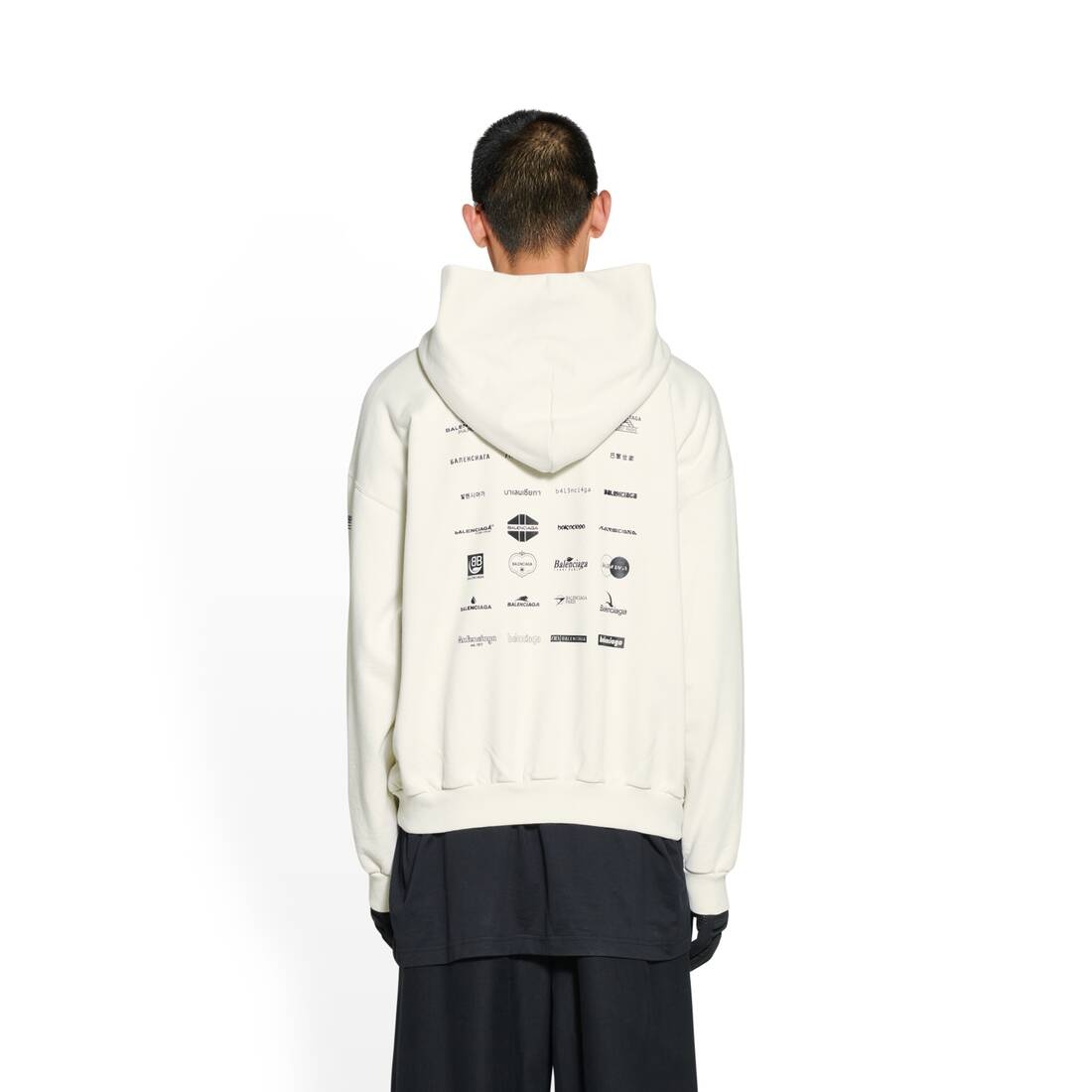 BALENCIAGA Archives Logos Hoodie Medium Fit in Light Beige