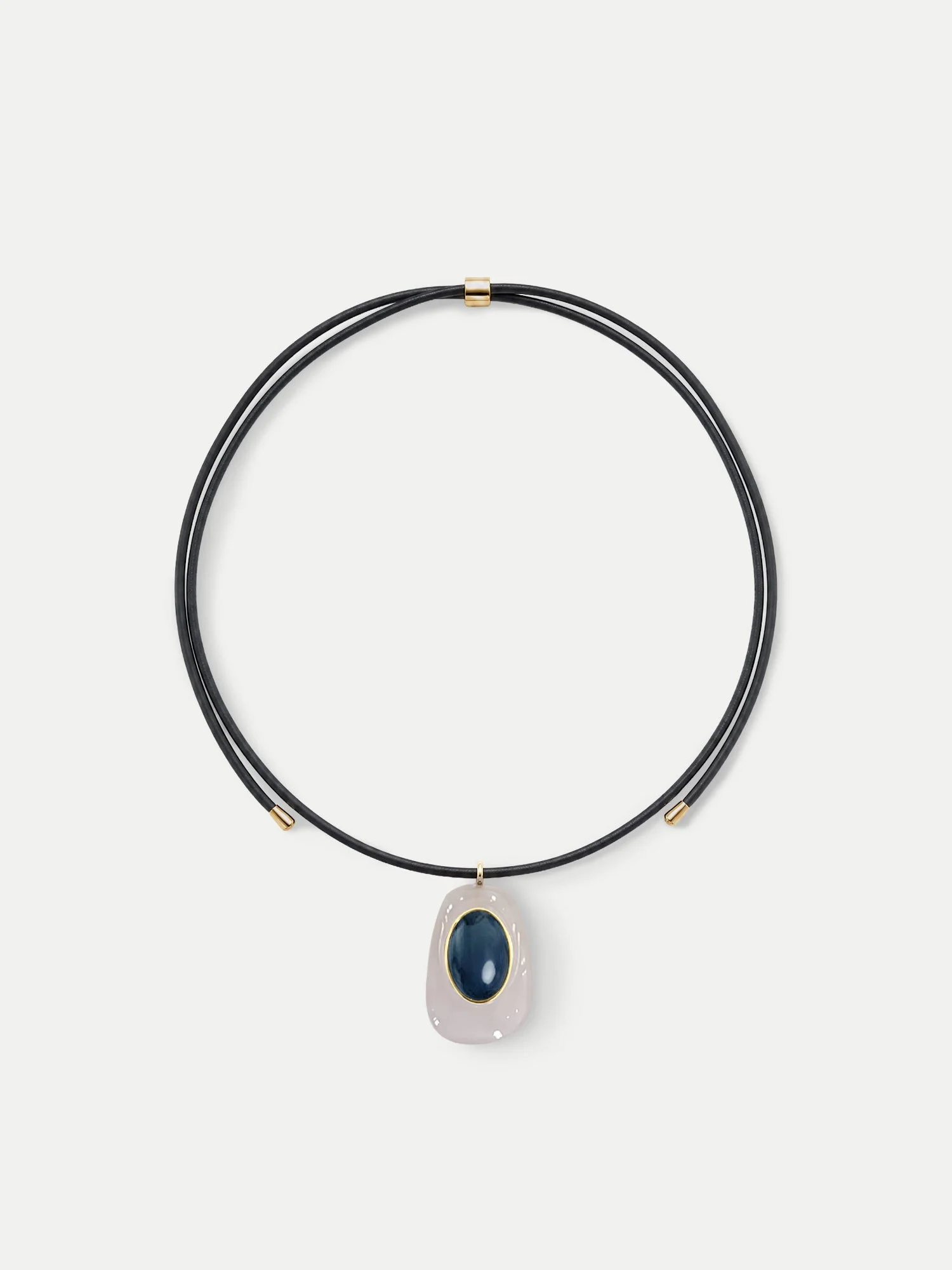BLACK LEATHER PENDANT NECKLACE - 1