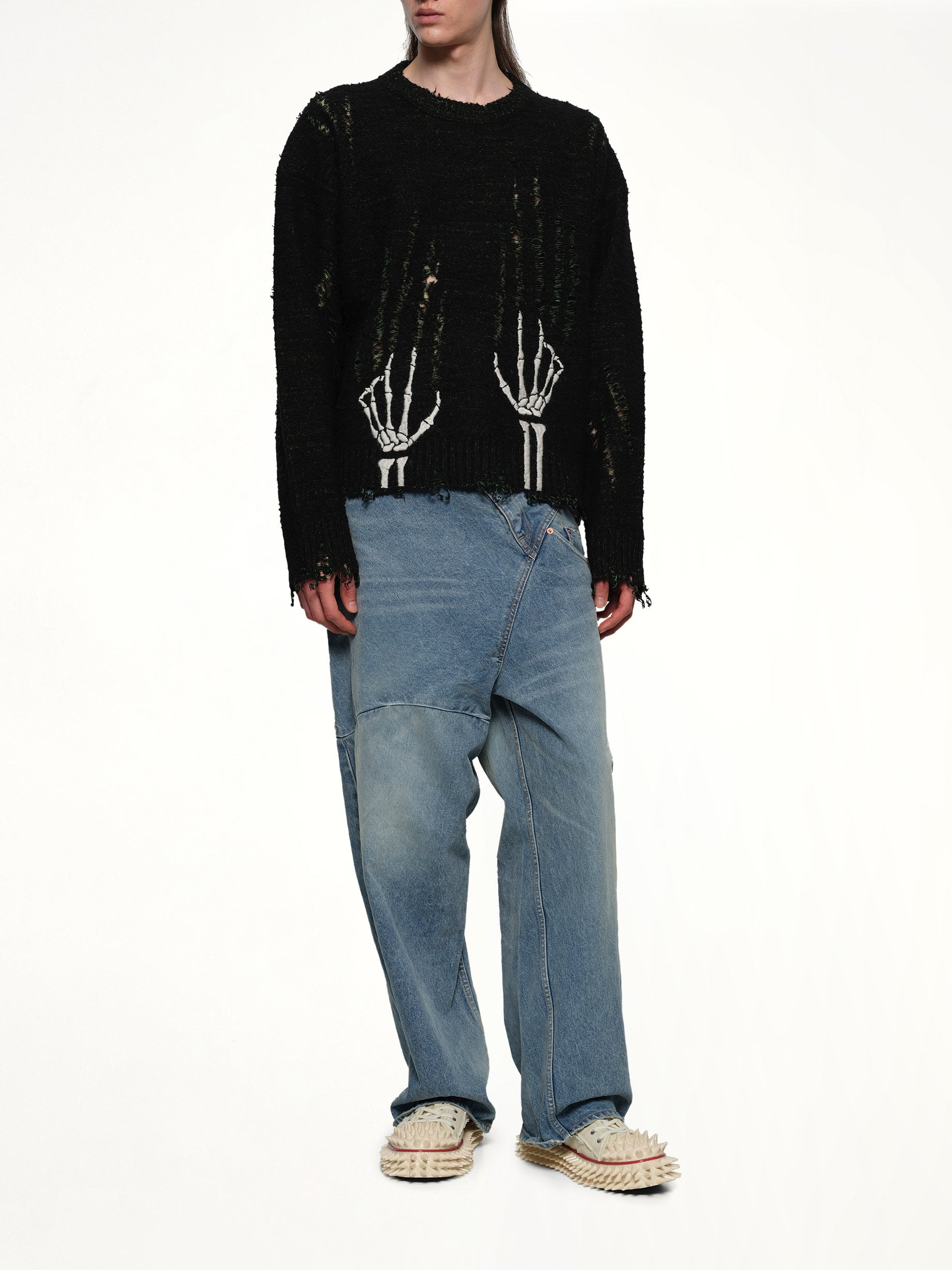Skelton Scratch Knit Pullover in Black - 4