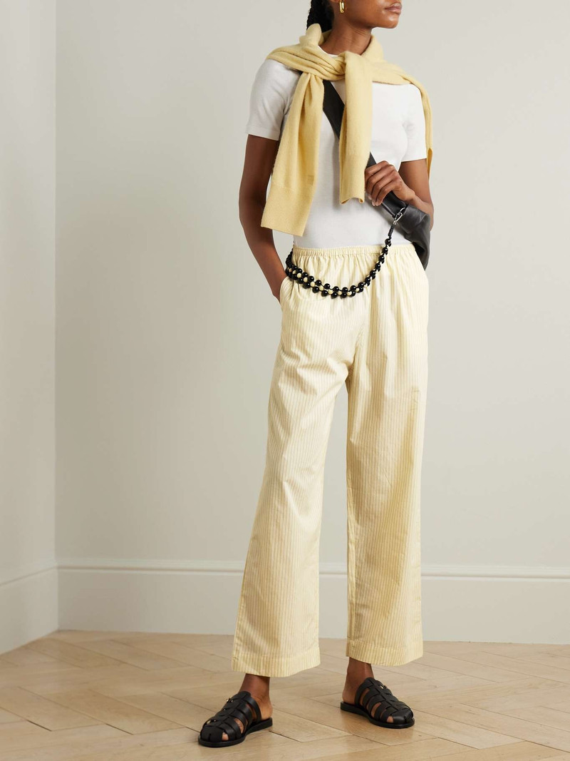 DEIJI STUDIOS Ease striped organic cotton-poplin pajama pants Pastel yellow outlook