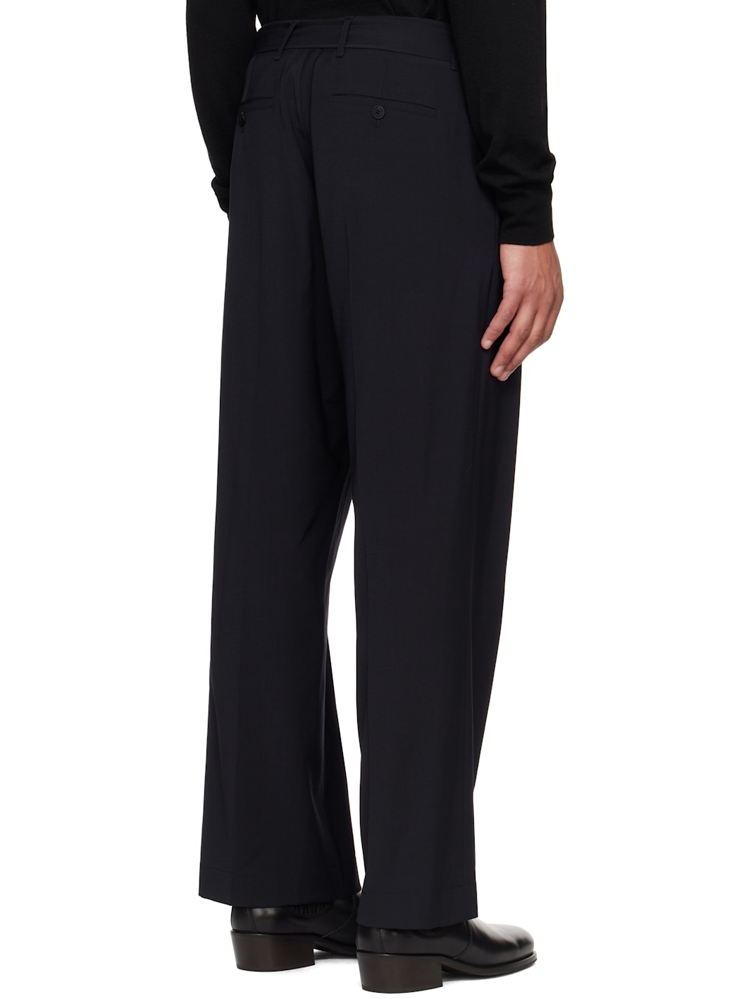 Navy Wool Belted Trousers - 3