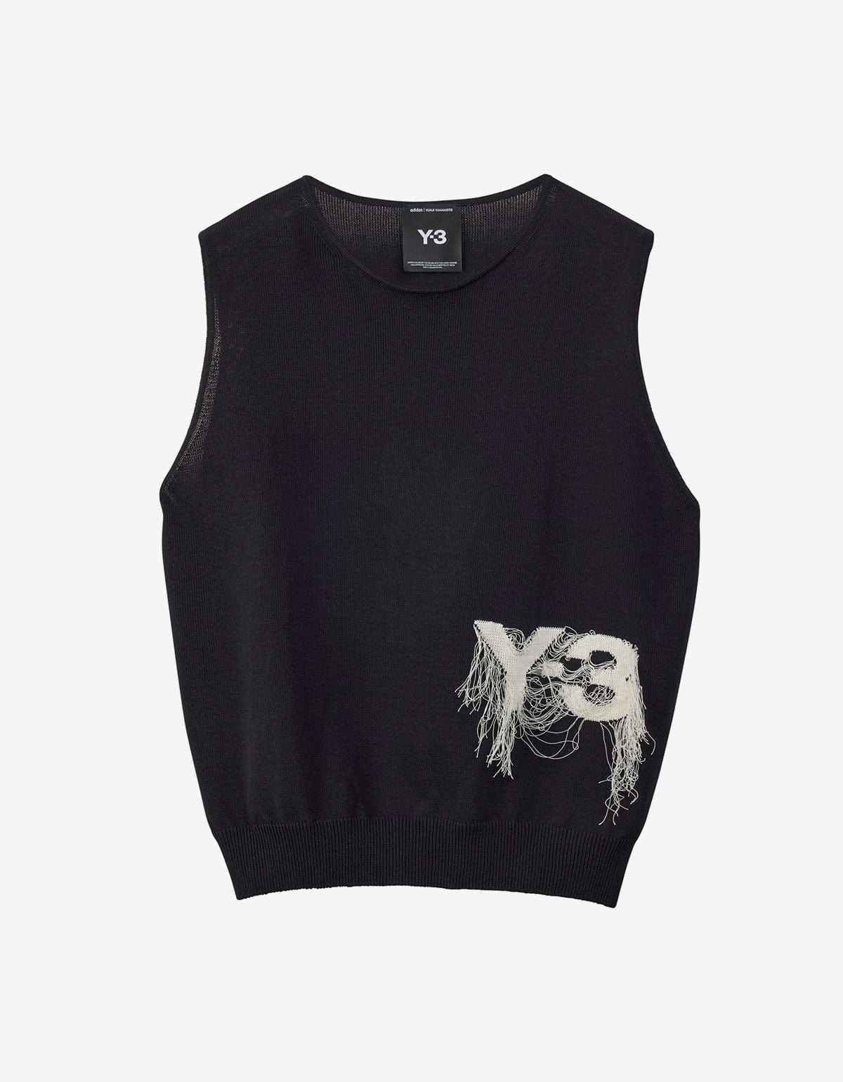 Y-3 Black Frayed Logo Knit Vest - 1