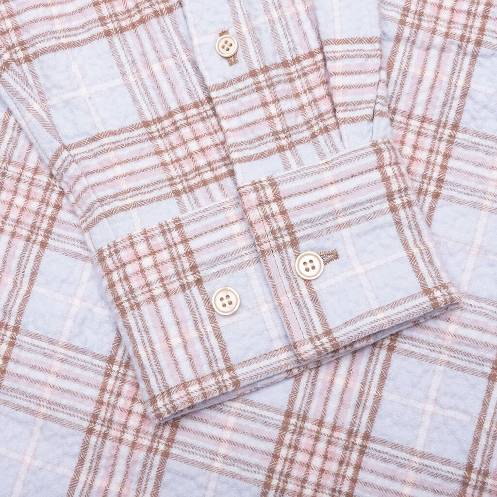 CHECK FLANNEL BUTTON-UP SHIRT - LIGHT BLUE/PINK - 5