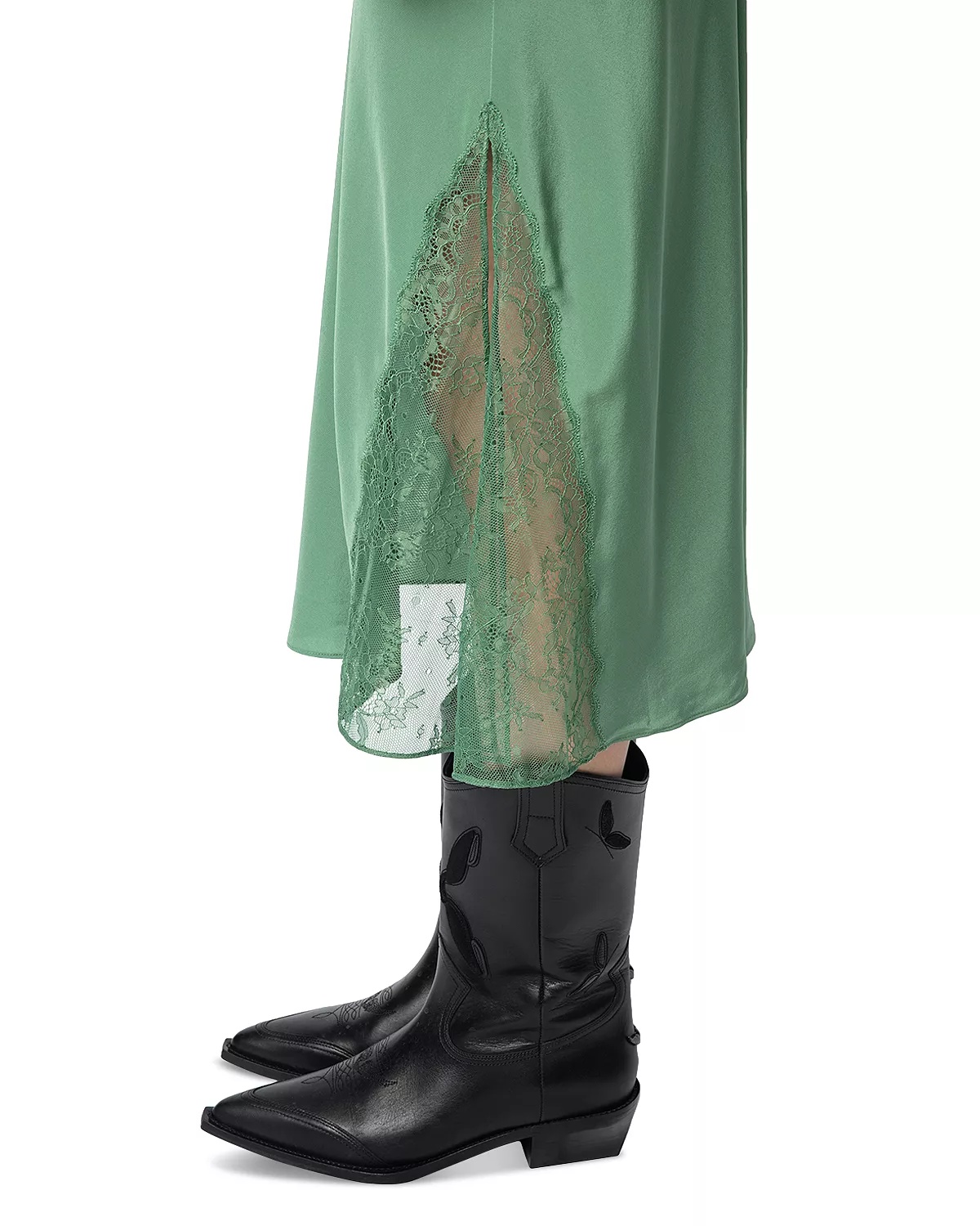 Jayla Lace Trim Silk Midi Skirt - 6