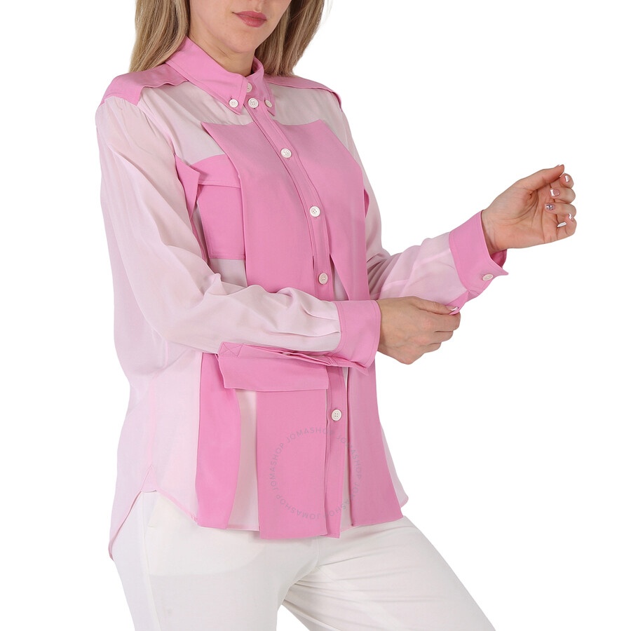 Burberry Ladies Beckierl Pale Candy Pink Panelled Silk Crepe-De-Chine Shirt - 4