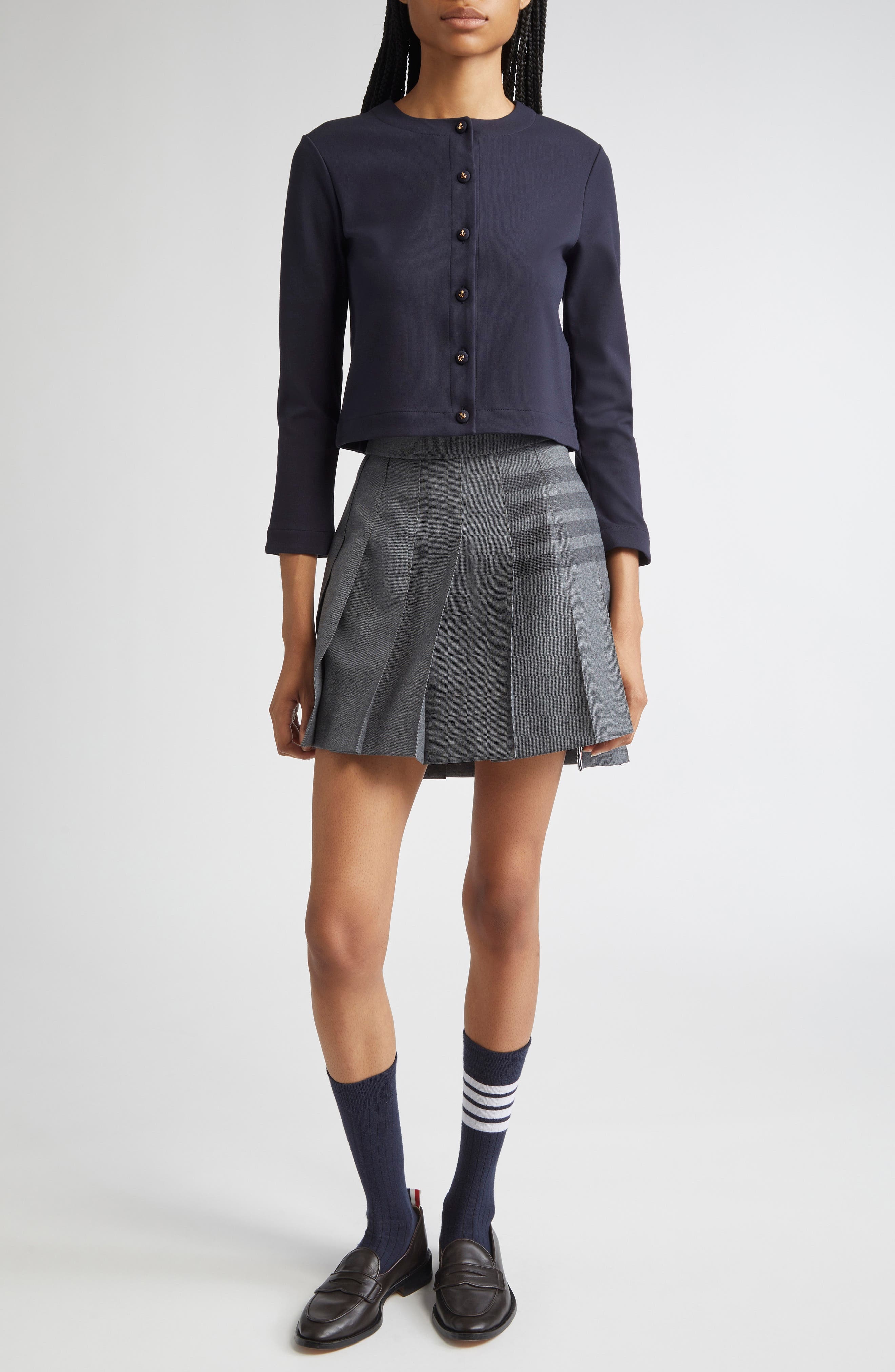 Thom Browne Crewneck Cardigan with Anchor Embossed Buttons in Navy at Nordstrom - 2