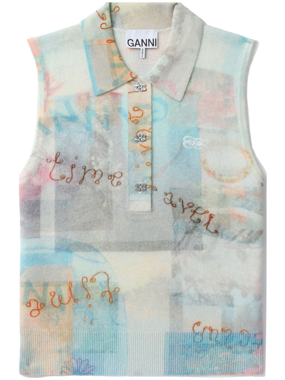 abstract-print fine-knit vest - 1