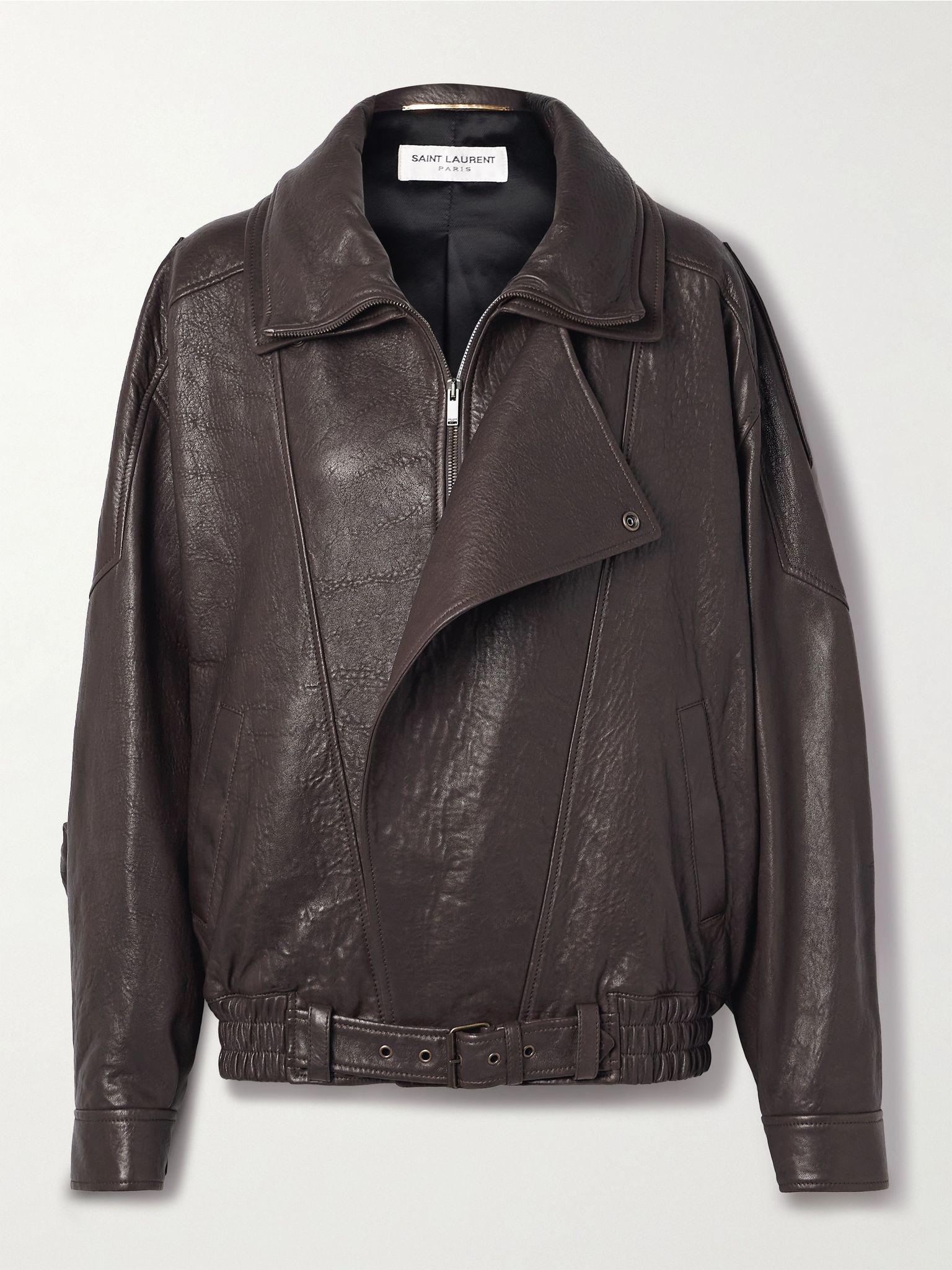 Oversized textured-leather jacket Dark brown - 1