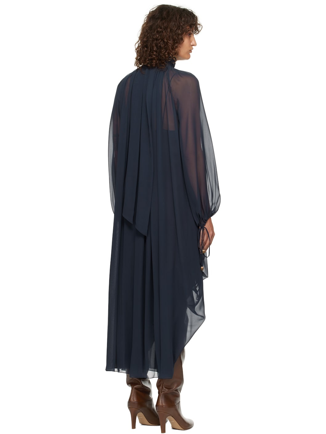 Navy Gathered Maxi Dress - 3