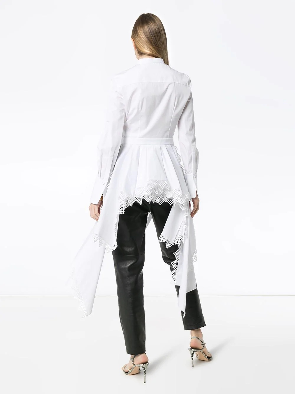 lace-trim asymmetric shirt - 4