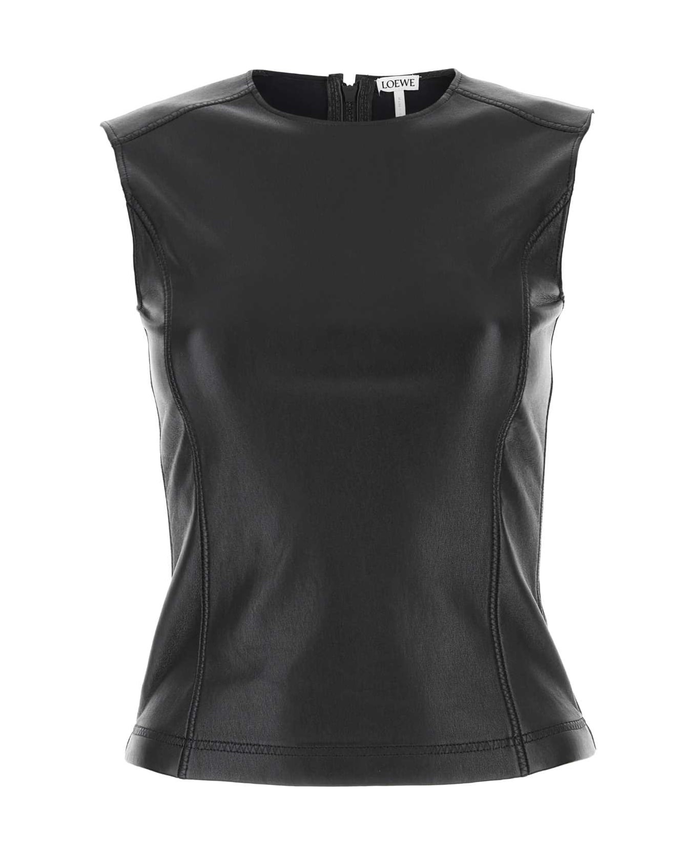 Black Leather And Fabric Top - 1