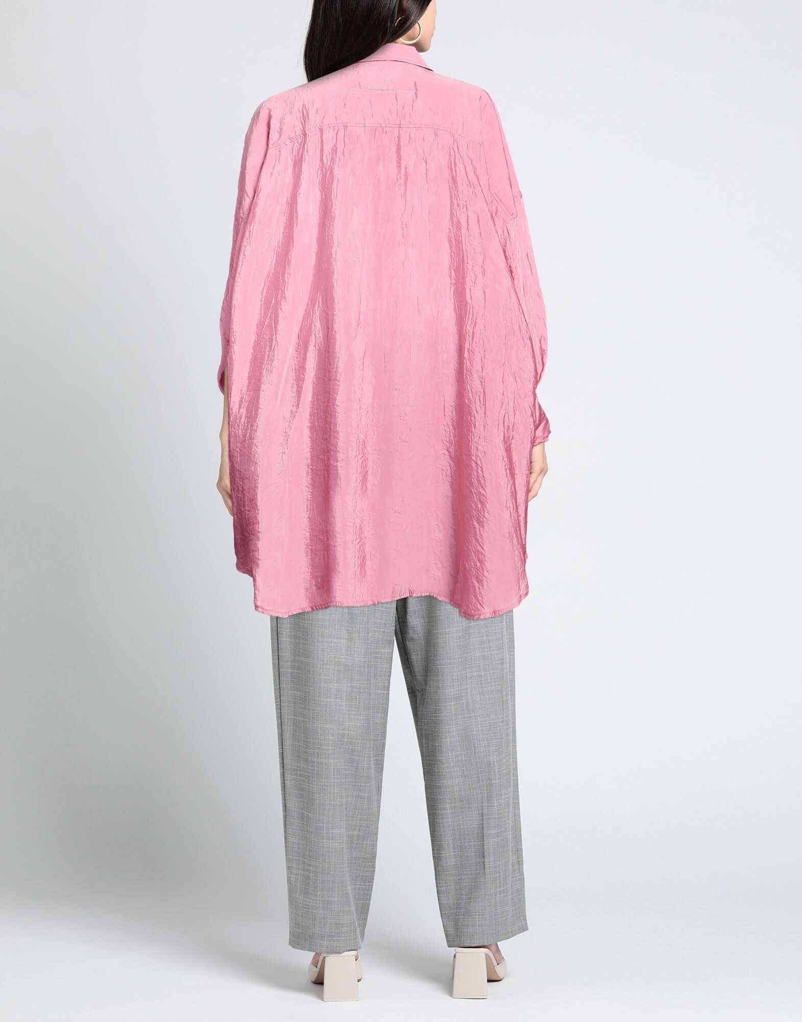 Pink Women's Solid Color Shirts & Blouses - 3