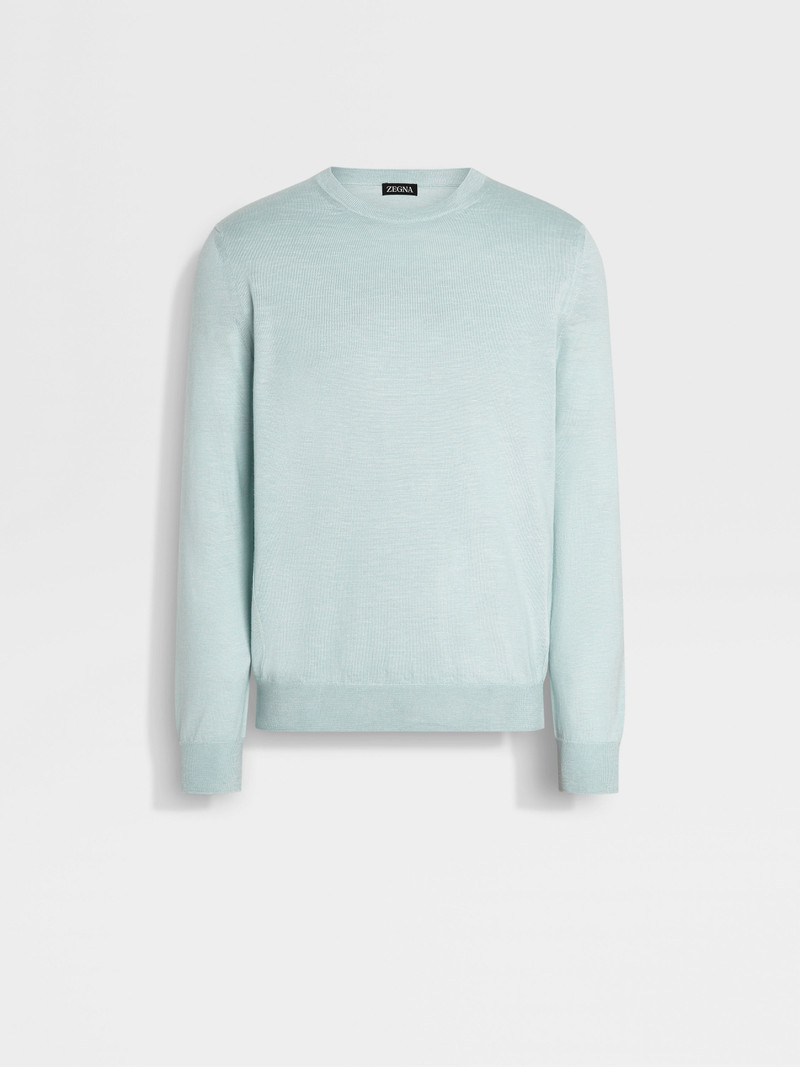 LIGHT BLUE MÉLANGE SILK CASHMERE AND LINEN CREWNECK 1