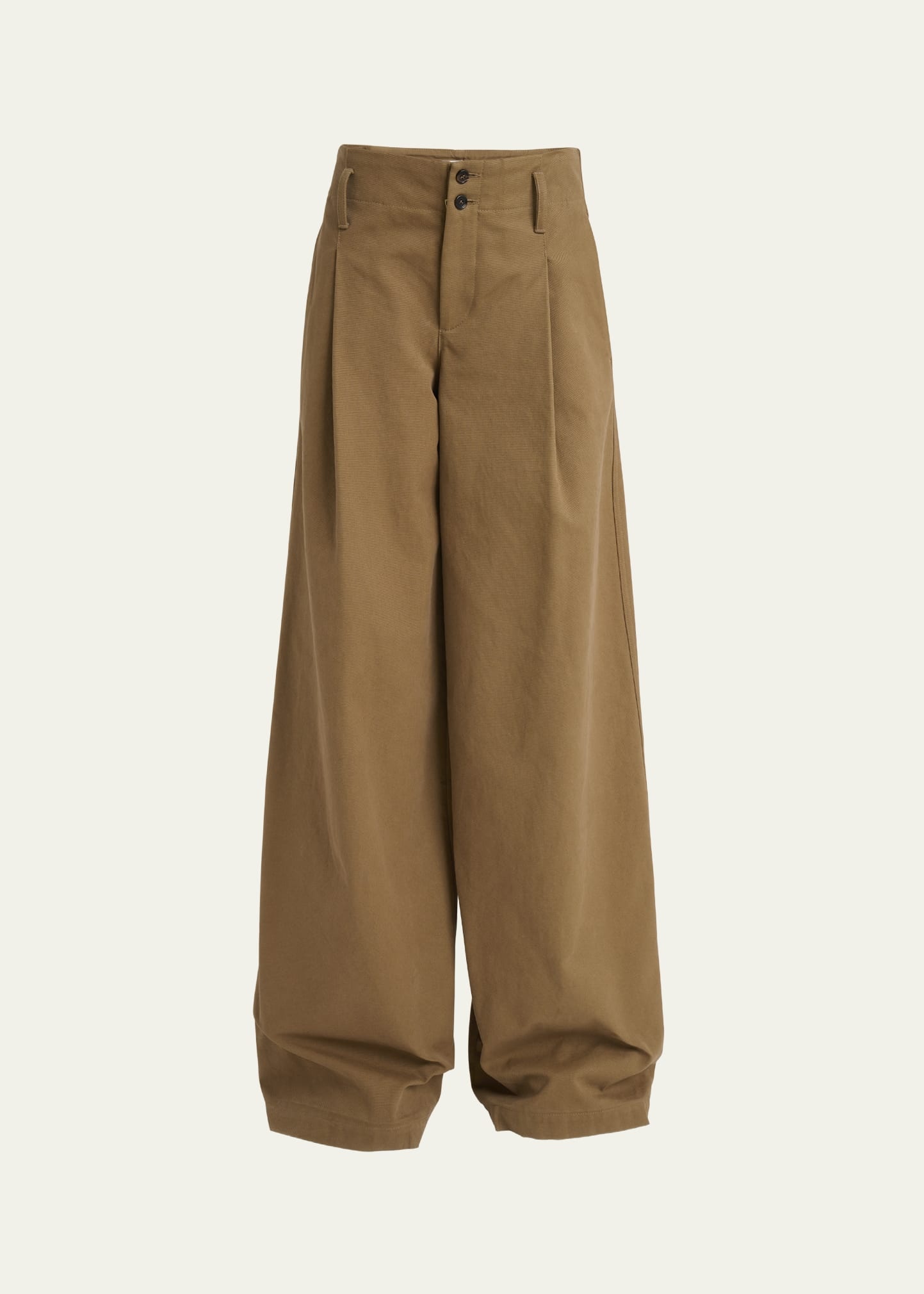 Pleated Wide-Leg Cotton Trousers - 1