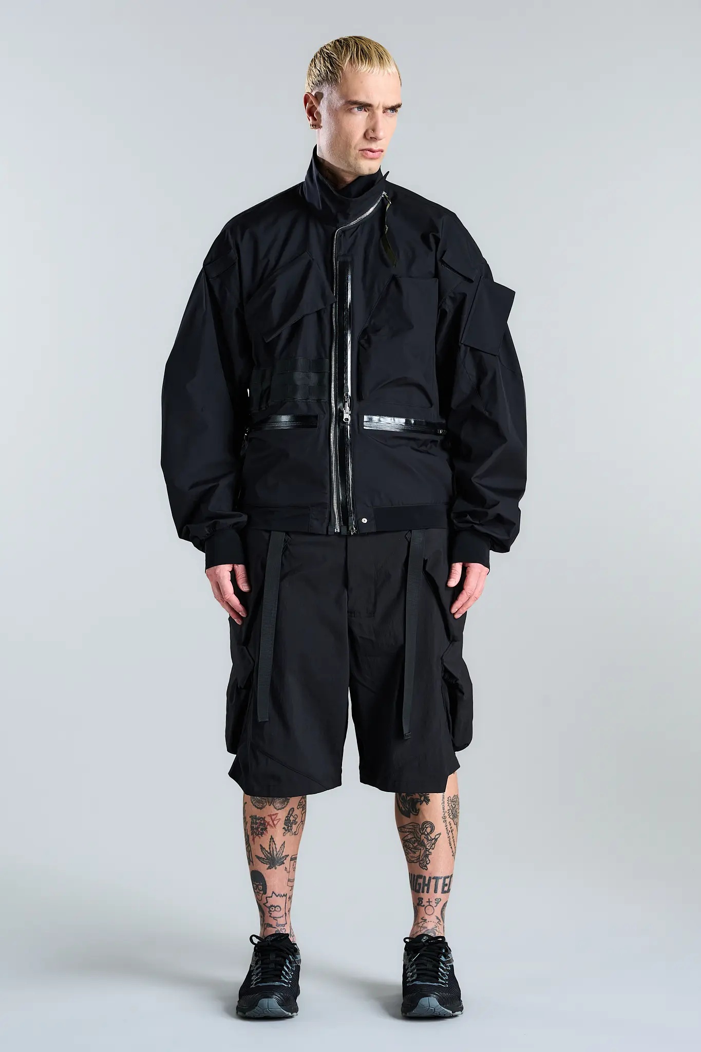 SP56A-M Nylon Stretch Double Cargo Short Pant Black - 15