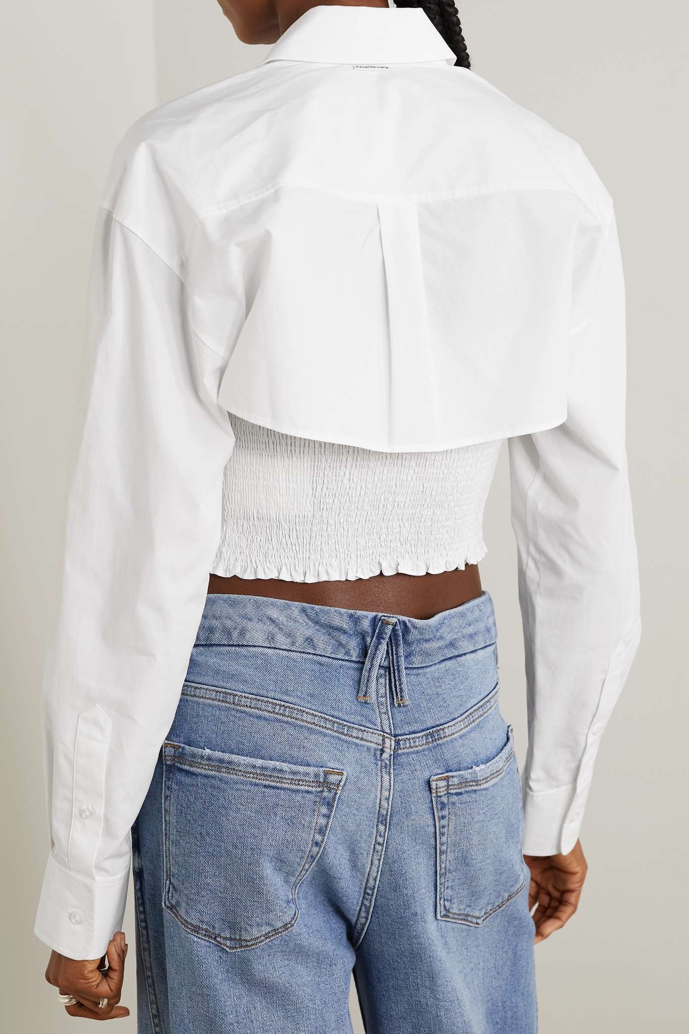 Cropped layered shirred cotton-poplin shirt - 3