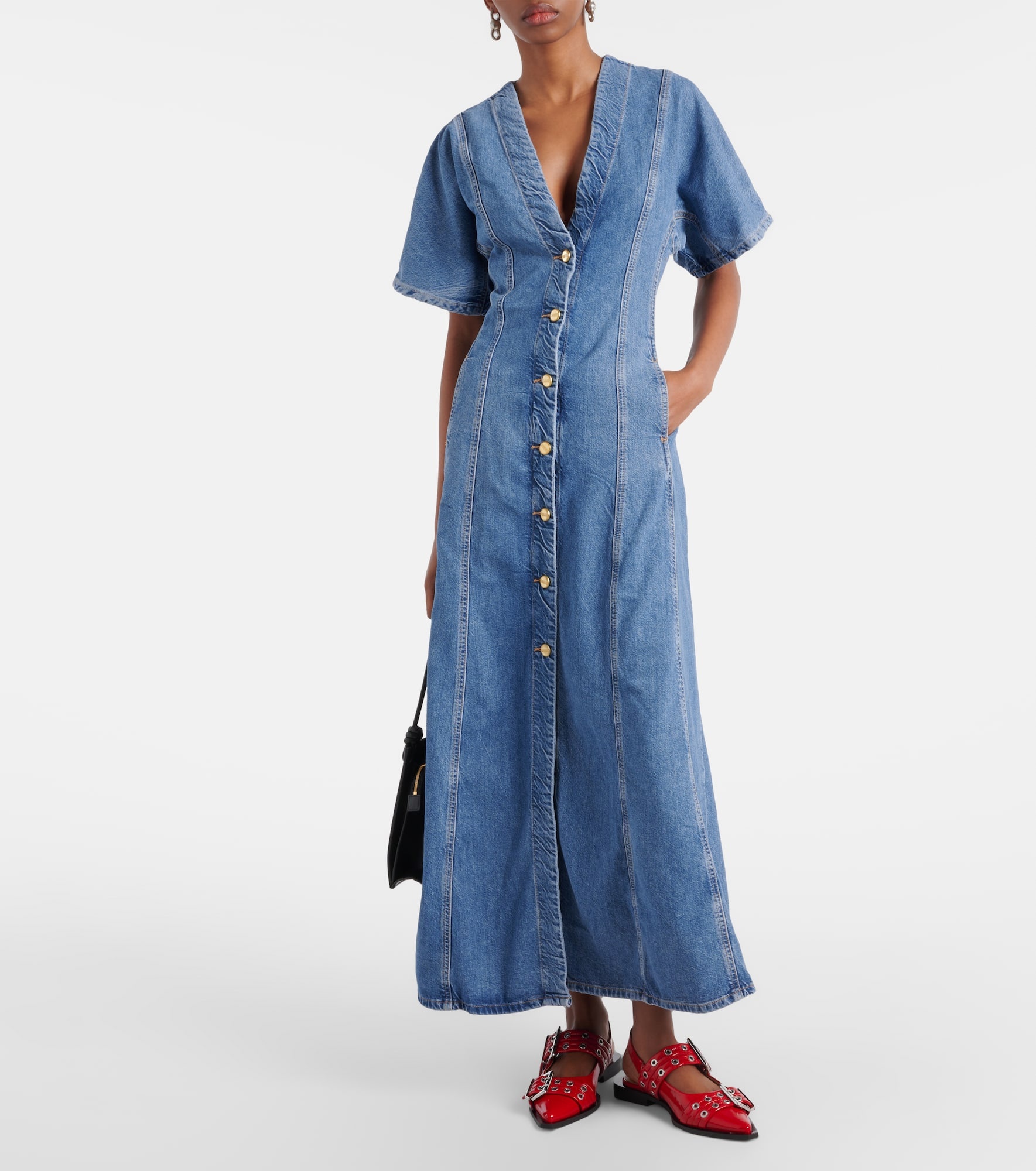 ワンピース Ganni FW25 DENIM LONG DRESS (J17576779 055) GANNI Denim Maxi Dress | Blue | FARFETCH