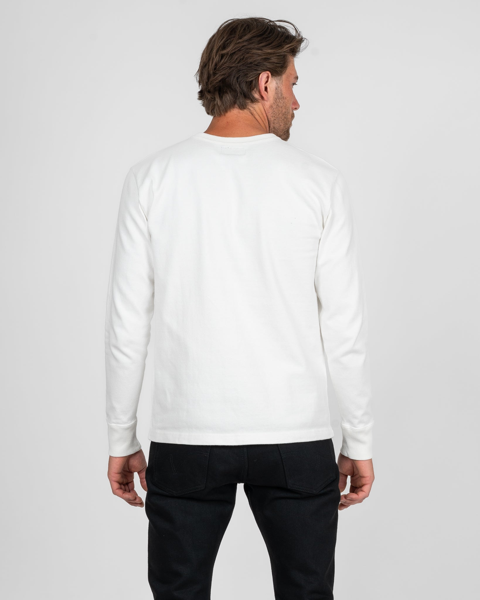 IHTL-1501-WHT 11oz Cotton Knit Long Sleeved Crew Neck Sweater - White - 3
