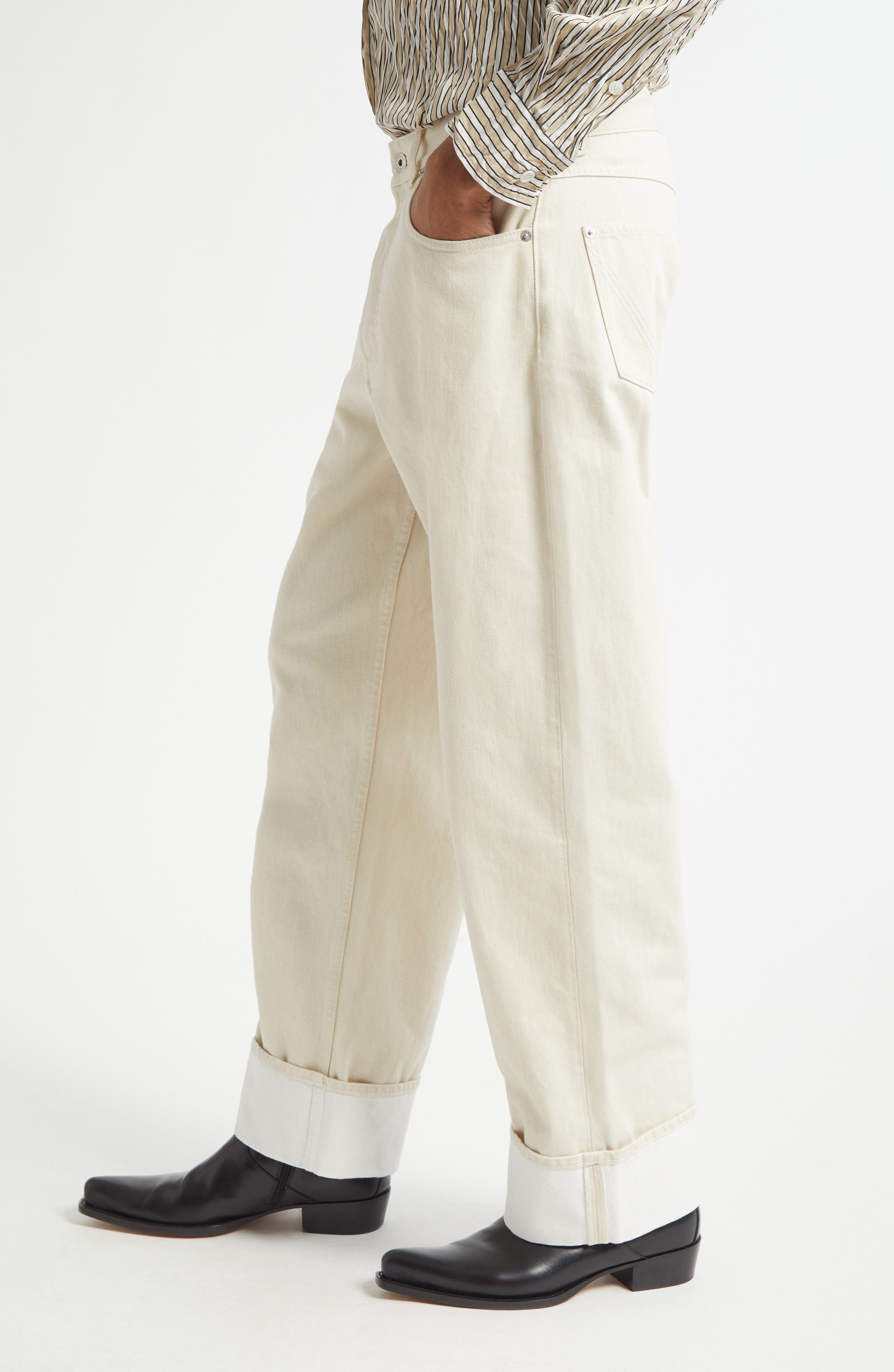 Bottega Veneta Turned Up Straight Leg Jeans in 9247 Pale Meringue at Nordstrom - 4