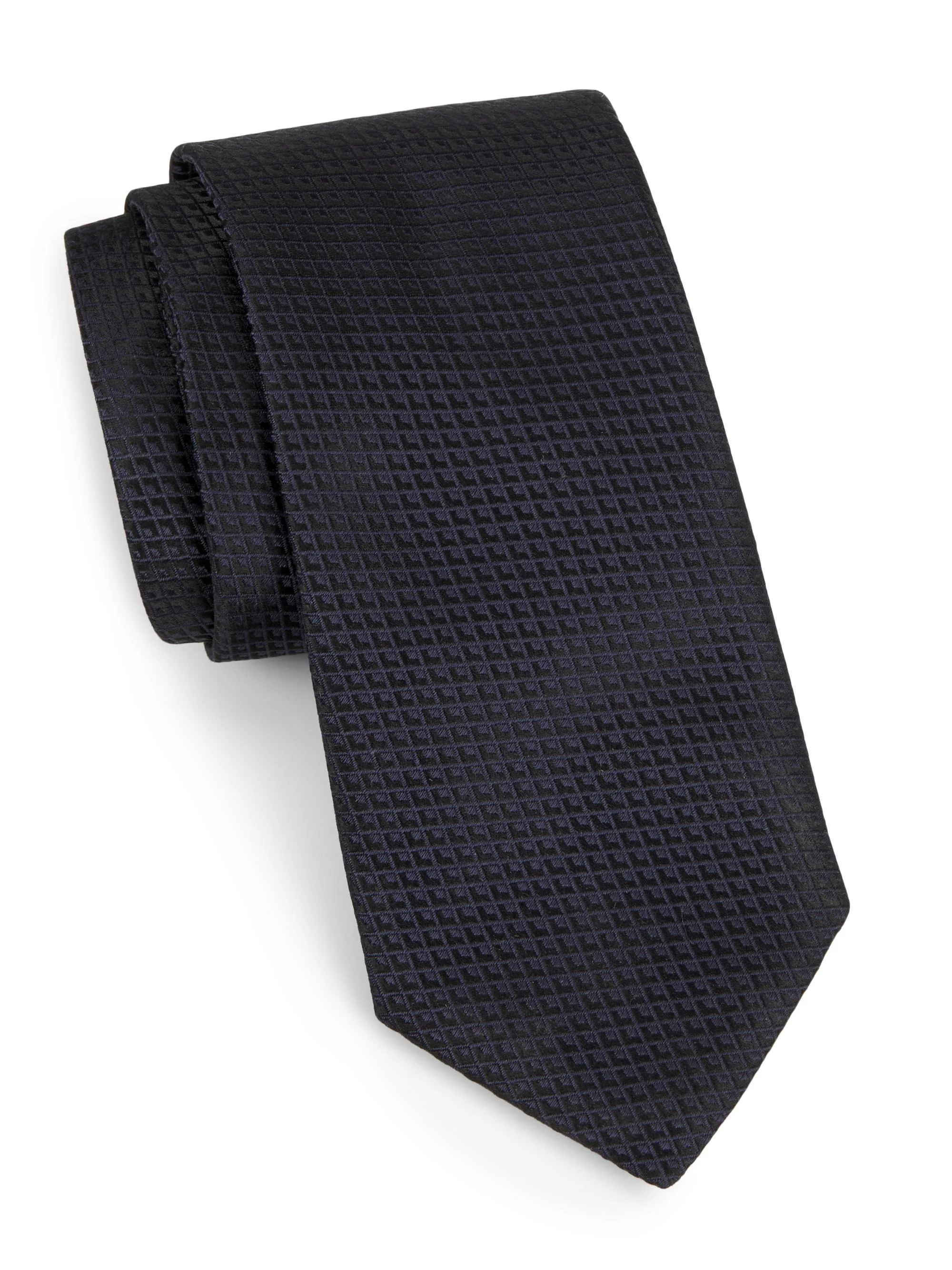 Men's Jacquard Silk Tie - Navy - 1