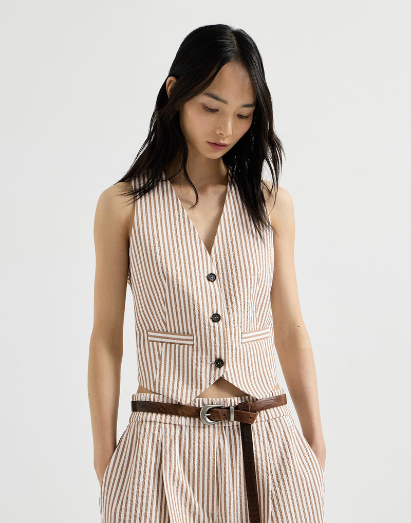 Techno cotton striped seersucker vest with monili 2