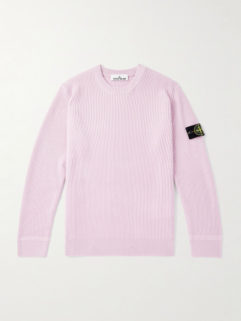 Logo-Appliquéd Ribbed Wool Sweater Pink 1