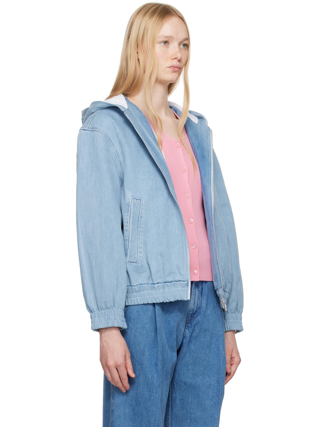 Blue Zipped Hooded Denim Jacket - 2