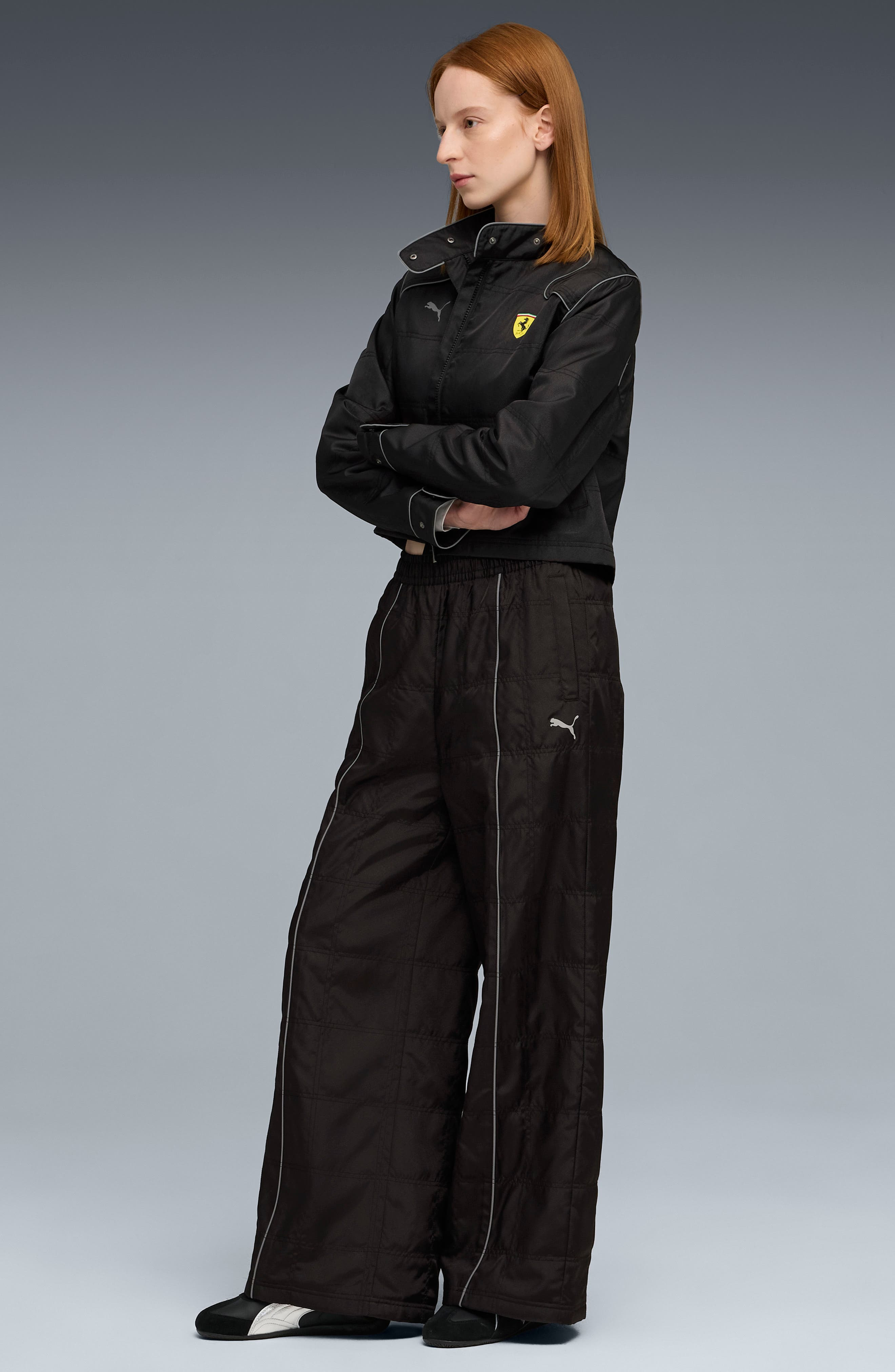 PUMA x Ferrari Premium Wide Leg Pants in Puma Black at Nordstrom - 5