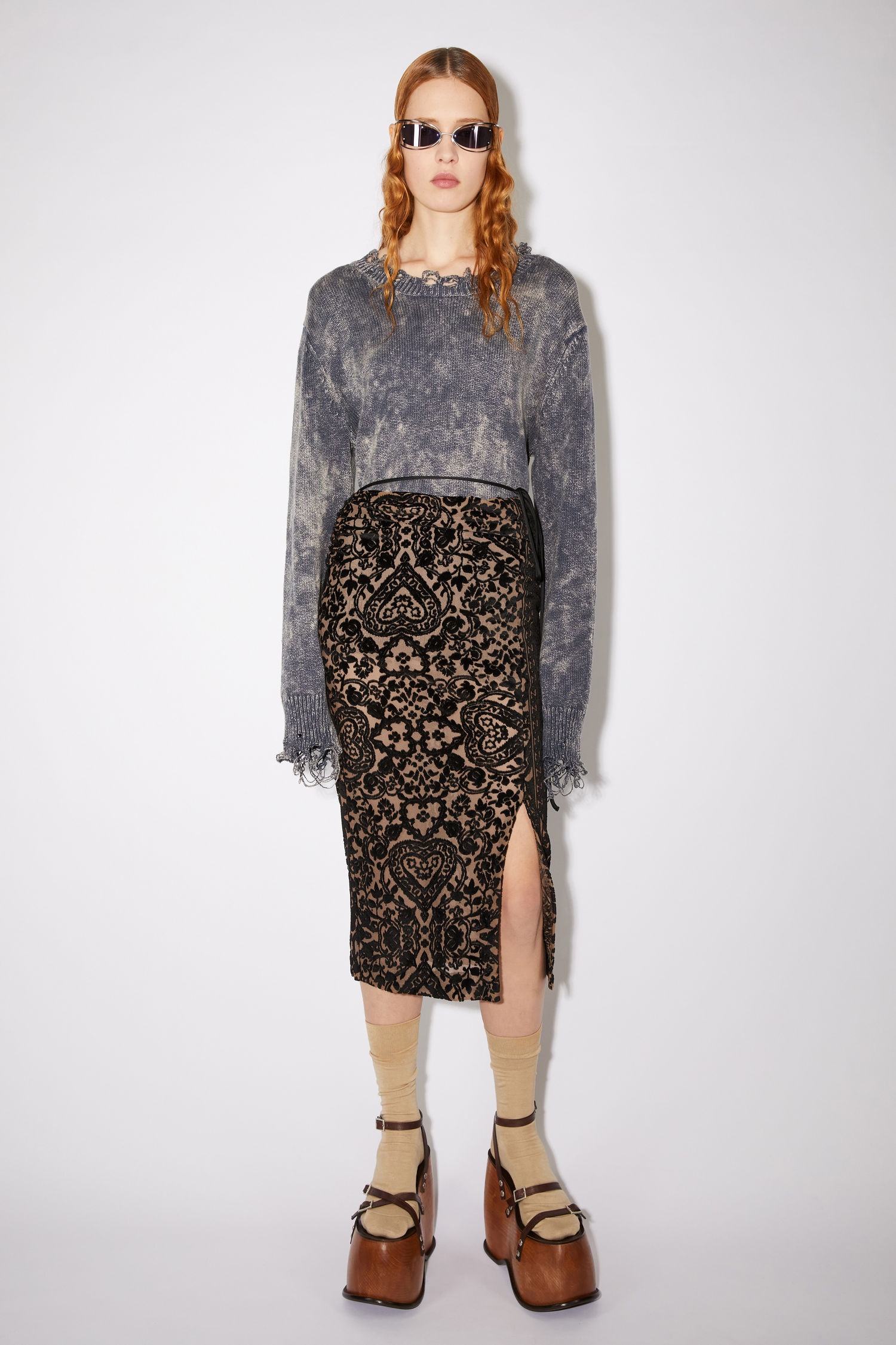 Jacquard skirt - Black/mink brown - 2