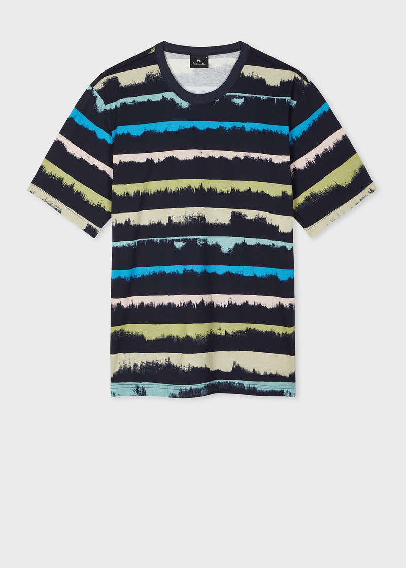 Dark Navy 'Drip Stripe' Cotton T-Shirt 1