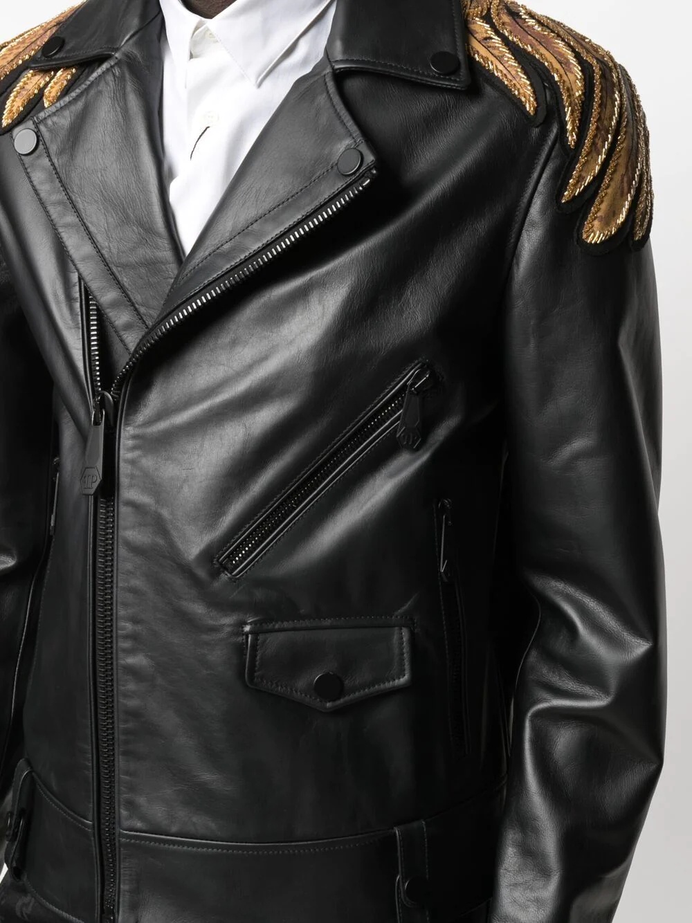 Golden Eagle embroidered leather jacket - 5