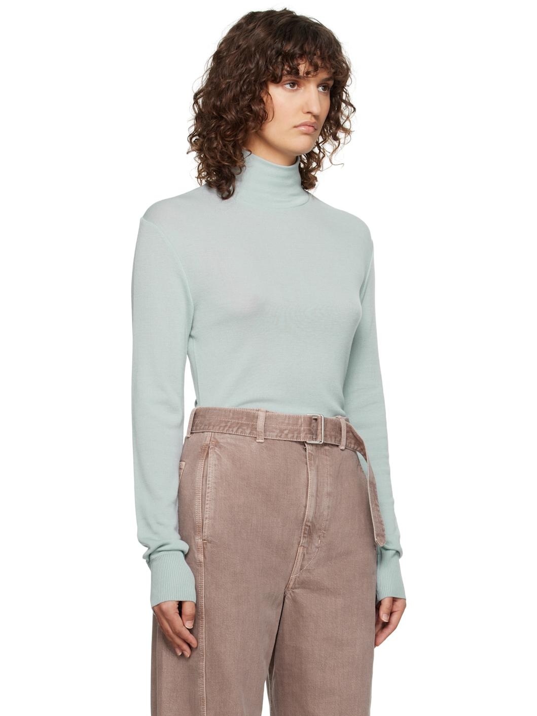 Blue Seamless Turtle Neck Sweater - 2