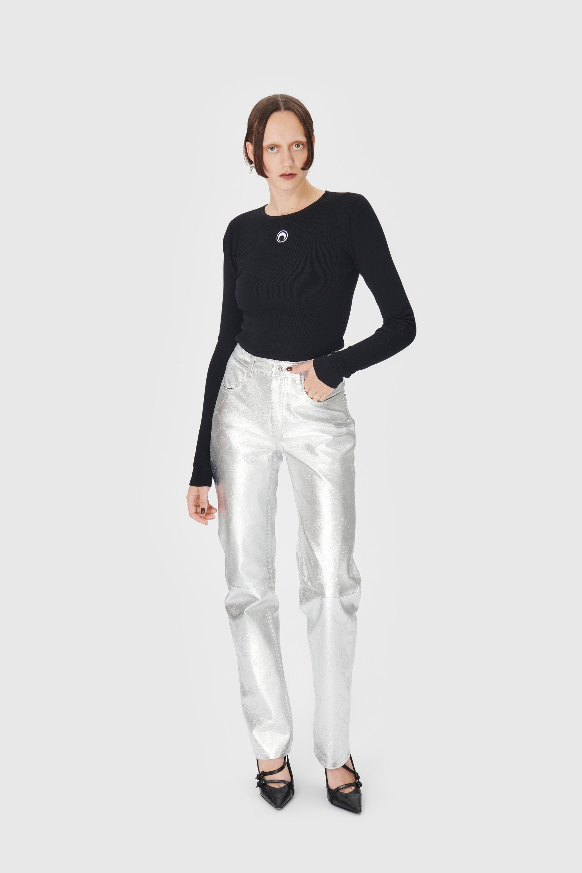 Laminated Leather Straight Leg Pants - 4