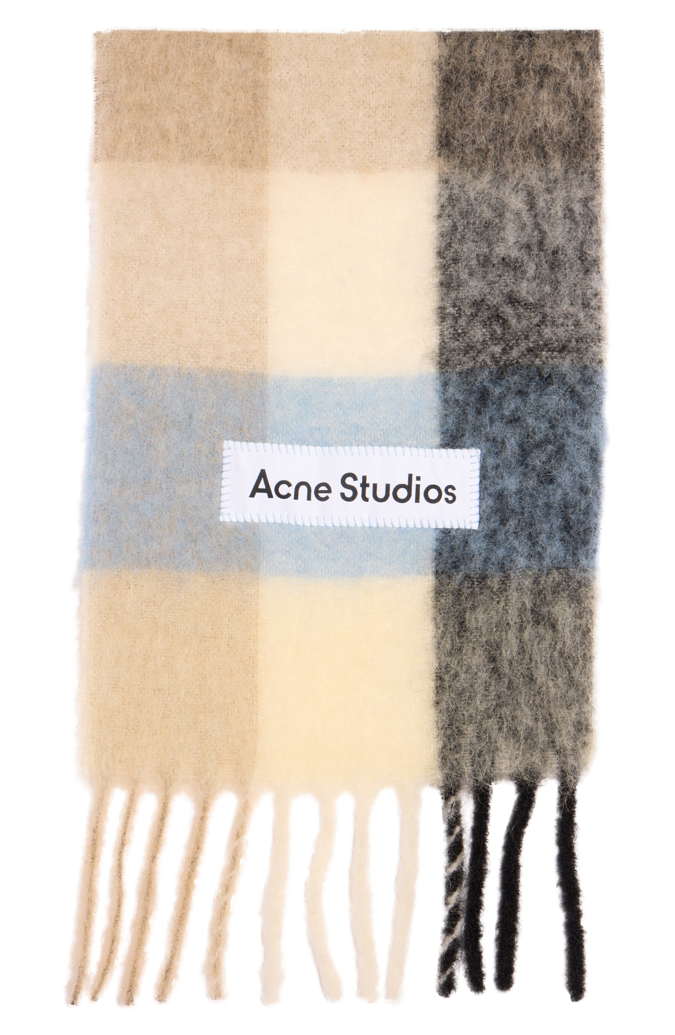 Acne Studios Vally Plaid Alpaca, Wool & Mohair Blend Scarf in Blue/Beige/Black at Nordstrom - 4