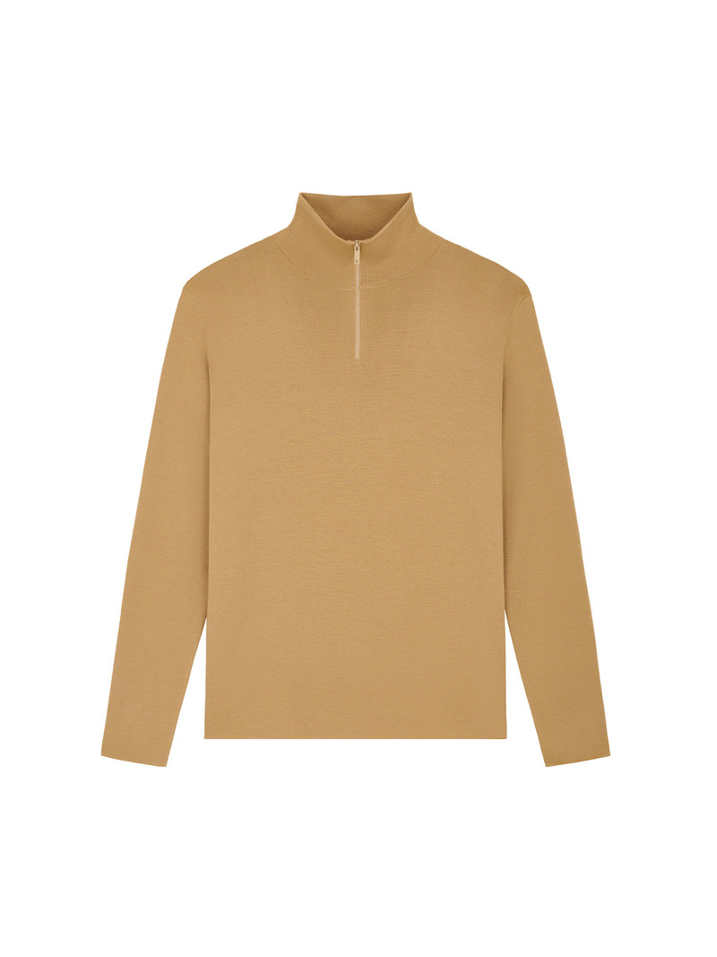 Womens Regenerative Merino Wool Half-Zip Sweater - Camel 1