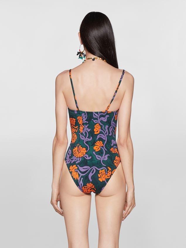 ONE-PIECE SWIMMING COSTUME IN GREEN FLOREAL STRIPE PRINT - 3