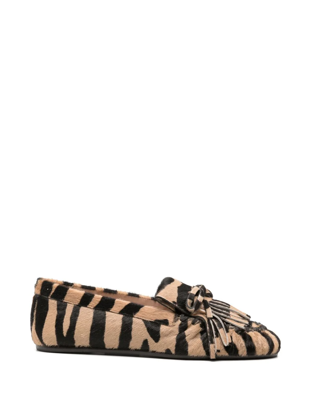 fringe-detail zebra-print loafers - 1